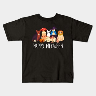 Happy Meoween Creepy Cute Cats Halloween Funny Kids T-Shirt